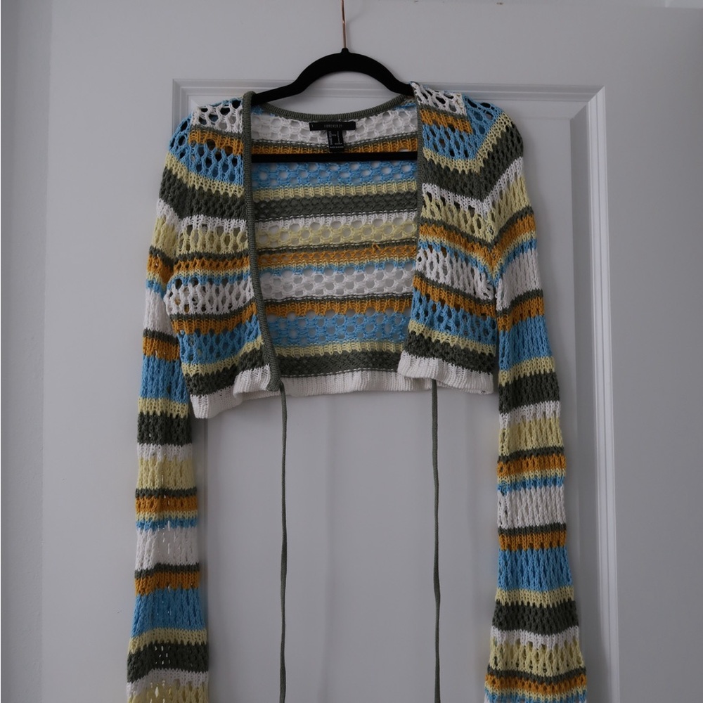 Forever 21 Multicolor Striped Open-Knit Sweater